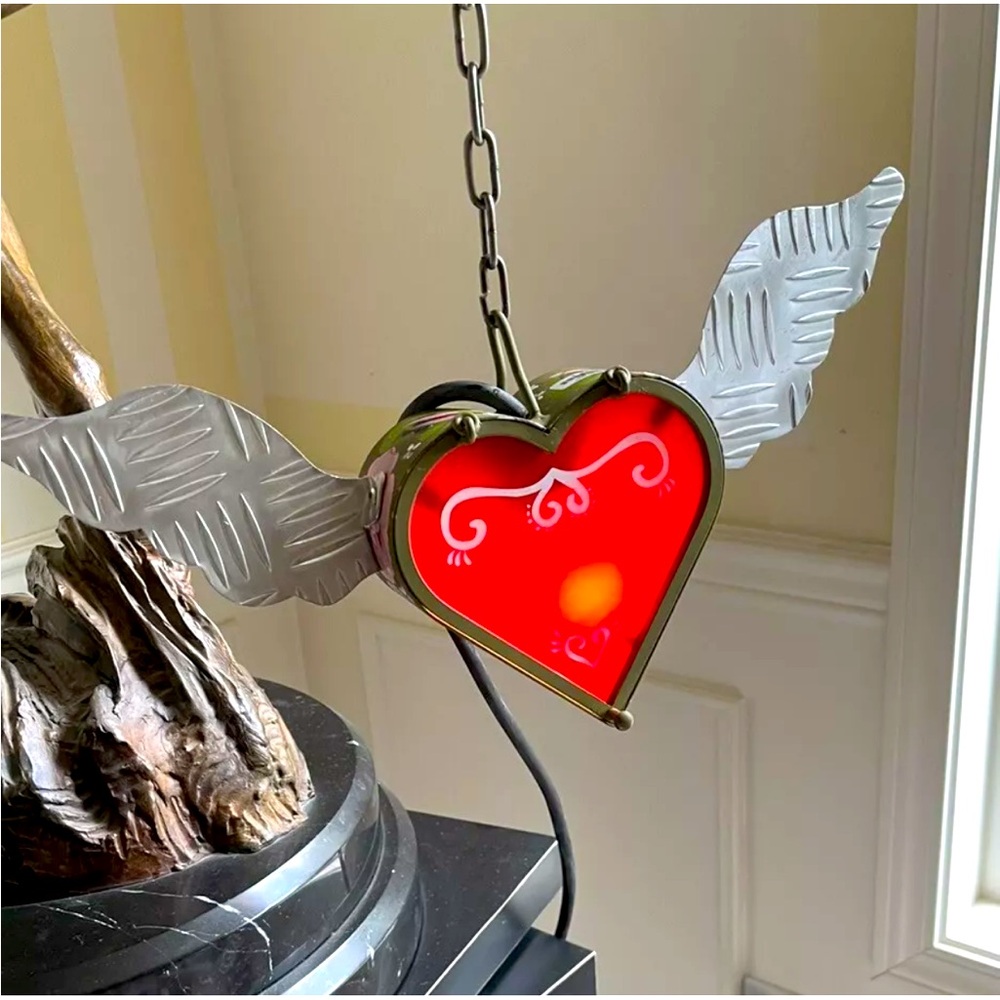 OOAK PENDANT HEART LIGHT, Handpainted 9” x15”/ works!